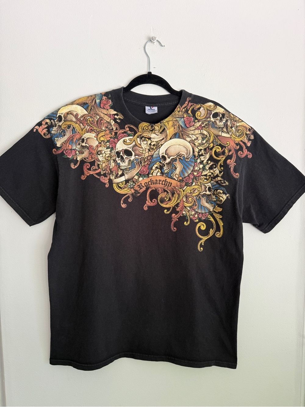 Yazbek Vintage Rockarchy Skull Graphic T-Shirt Black Y2K Mexico Biker Metal XL